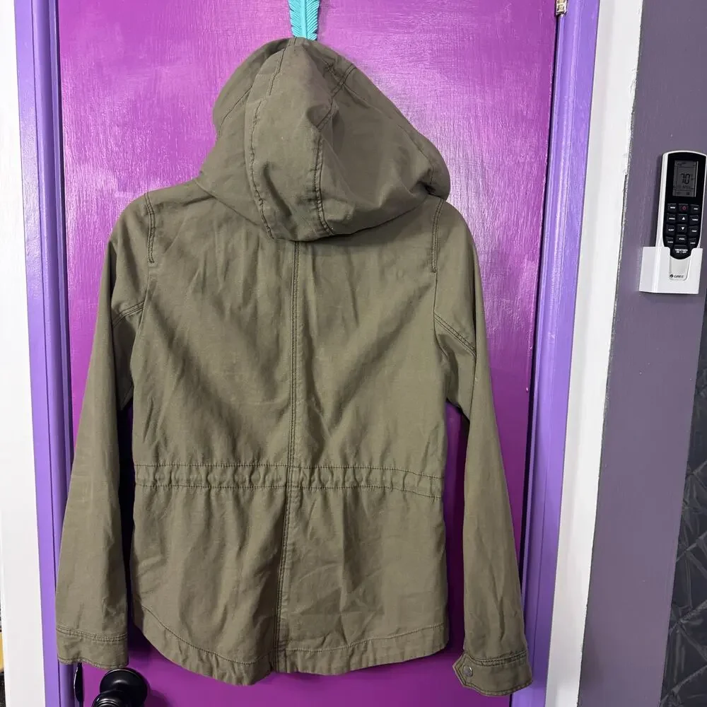 H&M Olive Green Utility Jacket Womens US 4 Hooded Drawstring Military Jacket